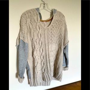 Free People Cotton Cable knit oversized Sweater Hoodie Sweatshirt Size Medium